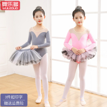 Autumn and winter childrens dance costume girls gray exercise suit set Chinese dance shape examination dress girls ballet long sleeves