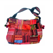 Miao embroidery patchwork pompon small square bag Thai satchel bag creative retro style cotton bag with zipper shoulder bag female