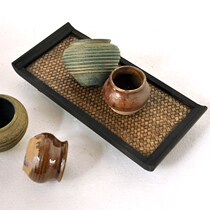 Thai solid wood tea tray Rattan woven long Southeast Asian tableware Home club Essential oil plate Vintage fruit plate