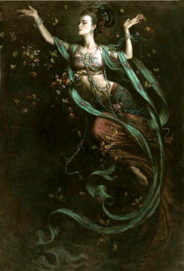 高档临摹纯手绘油画 曾浩中国人物油画题材 飞天仙女 手绘油画