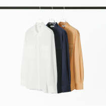 Rong Mei (CY0310667) Japanese mercerized horse cotton knitted material hex patch pocket lapel collar long sleeve shirt