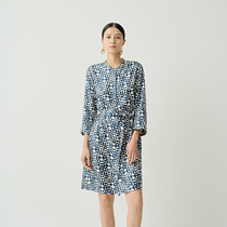 (QZ0726606) Visual balance 6A true silk extravagant with skin printed belt shirt style dress