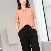 Rong Mei (CY0416340) summer fresh sweet but not greasy 6A heavy silk commute short sleeve shirt top