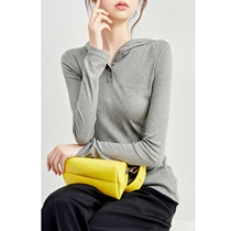 Jung Mei two collar type round neckline with cap mulberry silk bottom multi-season single wearing inner lap female long sleeve T-shirt