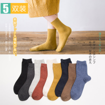 Socks womens autumn socks solid color Korean version of college style autumn and winter retro simple long tube pile socks Harajuku Japanese series