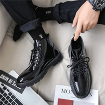 Martin Boots Mens High British Style Fashion Leather Boots Casual Bright Leather Korean Joker Autumn Black Mens Boots