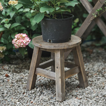 Flowers open the garden round wooden stool flower shelf American retro made of old solid wood creative living room balcony potted shelf