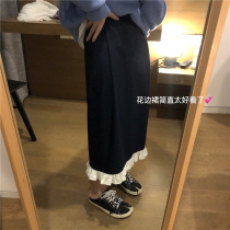 OPENING HOMEMADE HIDDEN CYAN HIGH WAIST SPLICING STRAIGHT CYLINDER HALF BODY DRESS WOMAN AUTUMN Long 2021 New