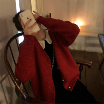 OPENING HOMEMADE RED SOFT GLUTINOUS SWEATER WOMEN WEAR 2021 NEW FEMALE-KNITTED SWEATSHIRT THICKENED JACKET