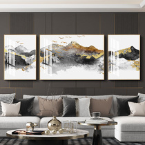 Living room decoration painting New Chinese light lavish triptych Sofa Background Landscape Landscape Painting Atmospheric Wall Hanging Painting Crystal Porcelain Wall Painting