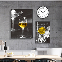 Taste Life Restaurant Wall Decoration Hanging Painting Light Lavish Wine Glasses Combined Decoration Painting With Clock Dining Hall Modern Brief