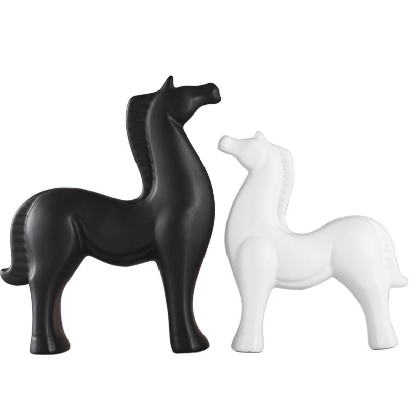 Ou shigu simple black and white ceramic horse creative home sitting room porch ark, decoration gifts small ornament furnishing articles