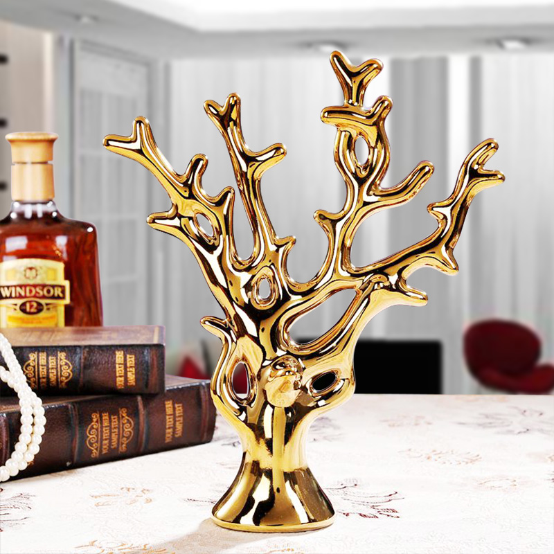 Ceramic crafts creative furnishing articles sitting room TV cabinet decoration wedding gift of gold and silver rich tree small ornament