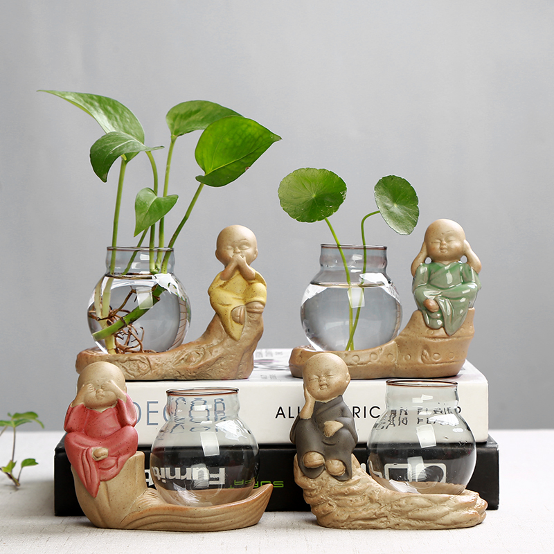 Ceramic flower pot water raise grass cooper hydroponic other transparent glass vase indoor tank round POTS much meat flowerpot