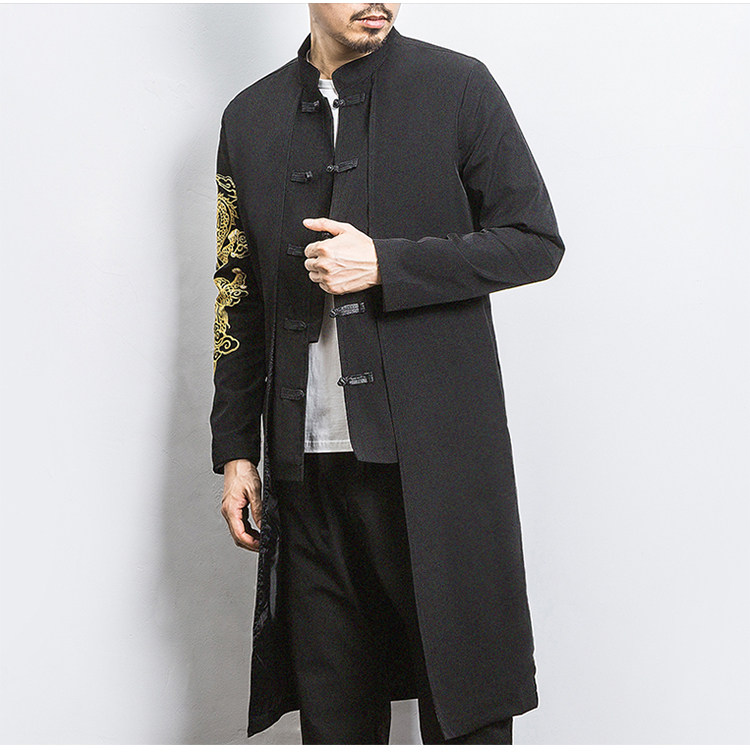 白墙风 中国风春装假两件盘口风衣金龙刺绣外套a032/1901/95控128