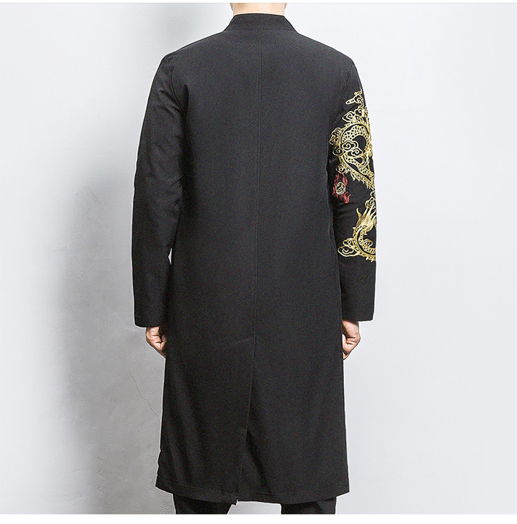 白墙风 中国风春装假两件盘口风衣金龙刺绣外套a032/1901/95控128