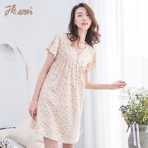 Top-pip-top melon Melon Sleeping Skirt Woman Summer Pure Cotton Thin sleeping dress Female Korean version Loose Casual Home Clothing can be worn outside