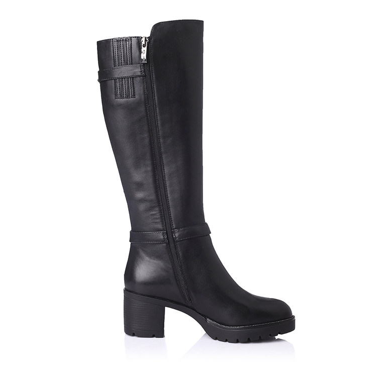 Teenmix/天美意2015冬季专柜同款牛皮女皮靴粗跟长靴6D580DG5