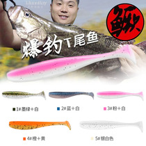 Luya bait T-tail fish soft bait Mandarin fish Luya bait set Lead head hook Luya soft worm perch upside down fishing t-tail