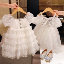 Girl Peng Peng Peng Pang Princess Dress 2021 New Little Girl Bright Show Dress Children's Cake Dress Dress