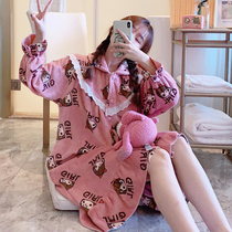 Coral velvet nightgown womens autumn and winter thickened long loose student ins Korean version of sweet pajamas Yukata bathrobe night dress