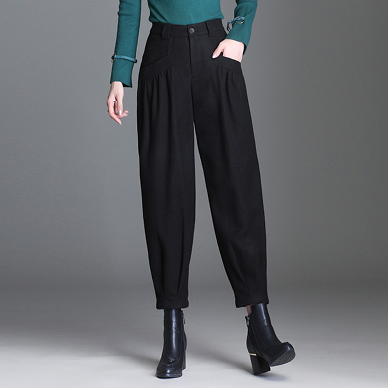 阔腿裤毛呢灯笼裤女秋冬季2018新款加厚高腰