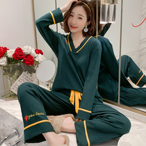 Autumn pajamas womens long sleeve cotton Korean version of dark green strawberry fresh students Spring and Autumn Home clothing set Winter and Summer