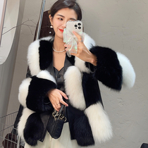 2022 new Finland imported full leather fox fur coat women black and white contrasting fur coat fur