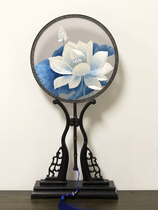 Lotus purple sandalwood with long handle Su embroidery hand double-sided embroidery Purple Bamboo Group Palace fan Hanfu ancient style national style decoration