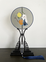 Exclusive Gao Ding Su embroidery Group fan pure hand embroidered moon rabbit double face embroidery fan Hanfu Mid Autumn Festival gift abroad gift