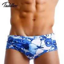 TADDLEE swimming trunks men small flat corner print low waist swimming trunks sexy triangle quick drying soak hot spring beach professional