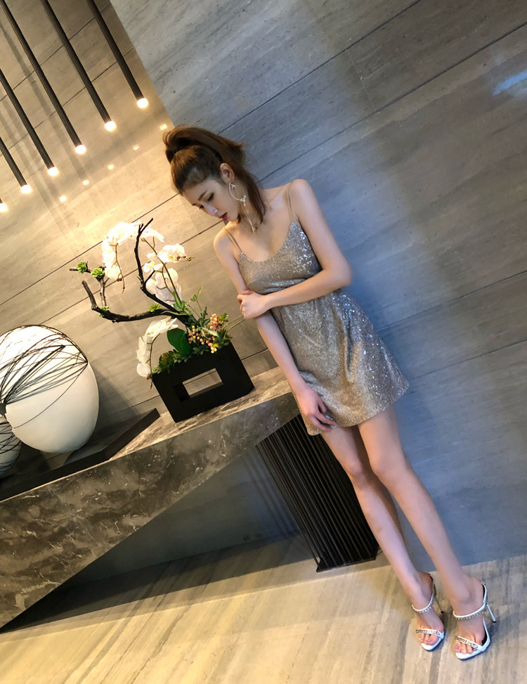 实拍 夜店女王露背吊带重工亮片连衣裙礼服裙