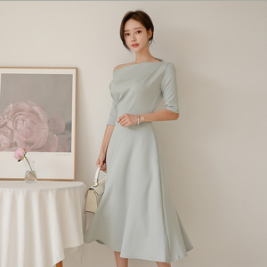Autumn new style Korean style A-line dress with shoulder waist and waist