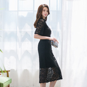 New Korean fashion dress style Celebrity Slim lace dress