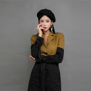 Autumn and Winter New Suit Collar Colour Belt Windshield Coat