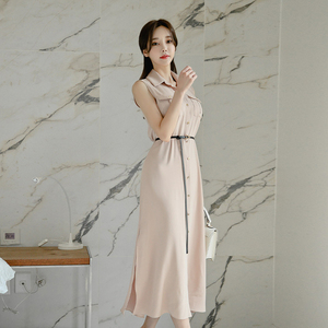 New style design sense small crowd light mature waist closing shirt thin and long skirt in summer