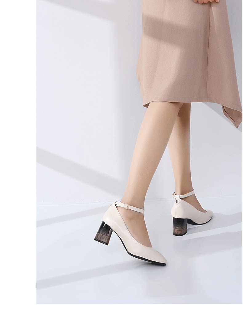 dusto/大东2019春季新款韩版高粗跟方头铆钉奶奶鞋女鞋dw19c1377a