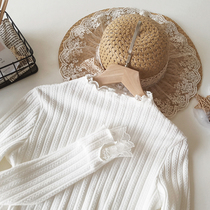 Knitted bottoming shirt womens spring and autumn lace lace wild plus size high-neck long-sleeved Western style inner small shirt high-end top