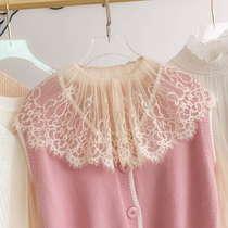 2021 spring and autumn womens doll collar fairy air mesh top female super fairy tide fashion lace inside base shirt