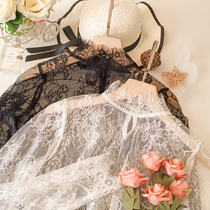 Tight lace bottoming shirt womens long-sleeved large size gauze clothes with mesh transparent fairy top womens perspective temperament