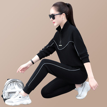 Womens sports set 2021 new spring and autumn Korean loose fashion casual slim knitted sweater two-piece set