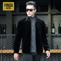 Haining leather clothing mens stand collar short slim fur jacket mink velvet fur coat mink jacket