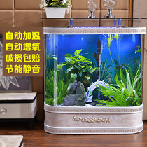 European fish tank aquarium double arc floor against the wall ecological fish tank super white glass free water to send landscape