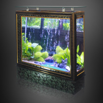 Living room fish tank aquarium square retro Chinese ultra-white glass screen free water change ecological medium and large against the wall