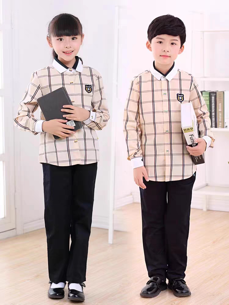 南宁市新希望学生校服小学生秋季套装长袖格子衬衫透气不起球