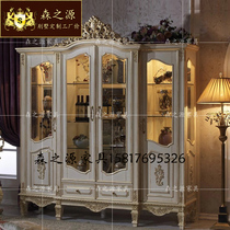 European-style four-door wine cabinet Solid wood French high-end glass wine cabinet carved storage cabinet decorative cabinet partition cabinet display cabinet