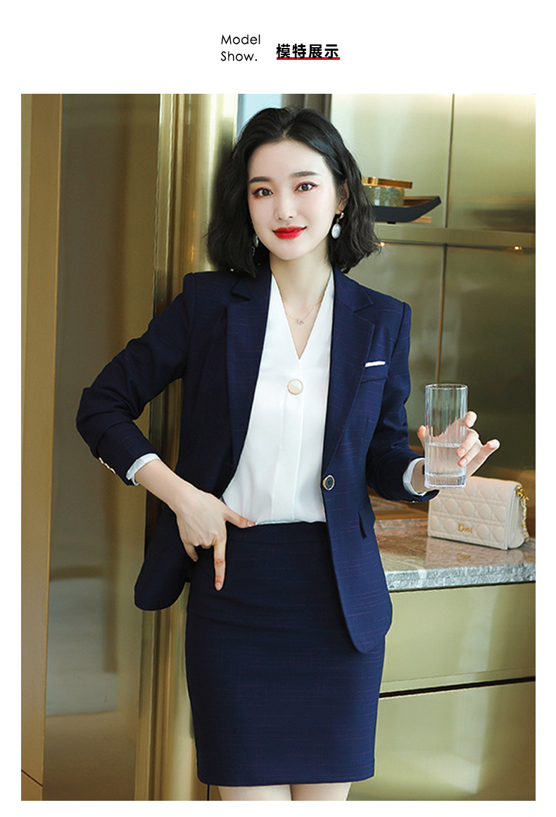 2020新款长袖格纹西装套裙女经理职业装气质韩版美容师套装工作服