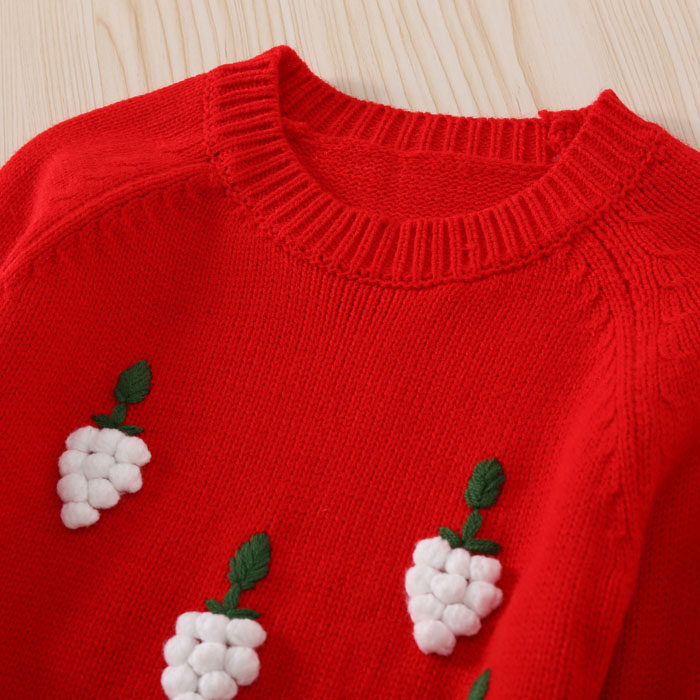 儿童毛衣2017秋冬新款女童毛衣套头葡萄圆领针织衫加厚中大童纯棉