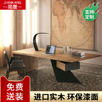 American industrial style solid wood desk Boss desk Single desk Vintage Wrought iron old office computer desk Log