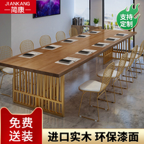 Large solid wood conference table Long table Simple modern rectangular office desk Meeting table Training negotiation table and chair combination